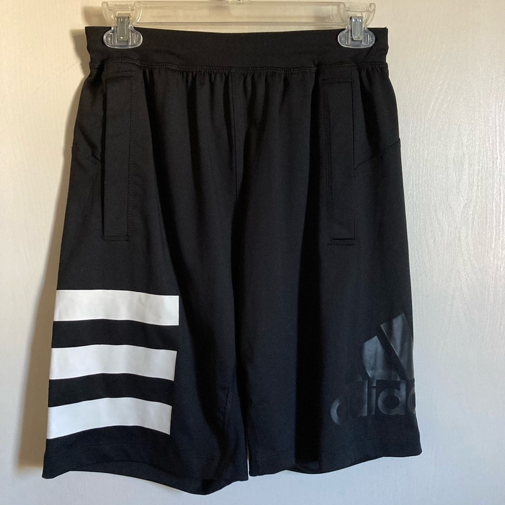 Adidas Black with 3 White Stripes Climalite Athletic Gorpcore Running Shorts